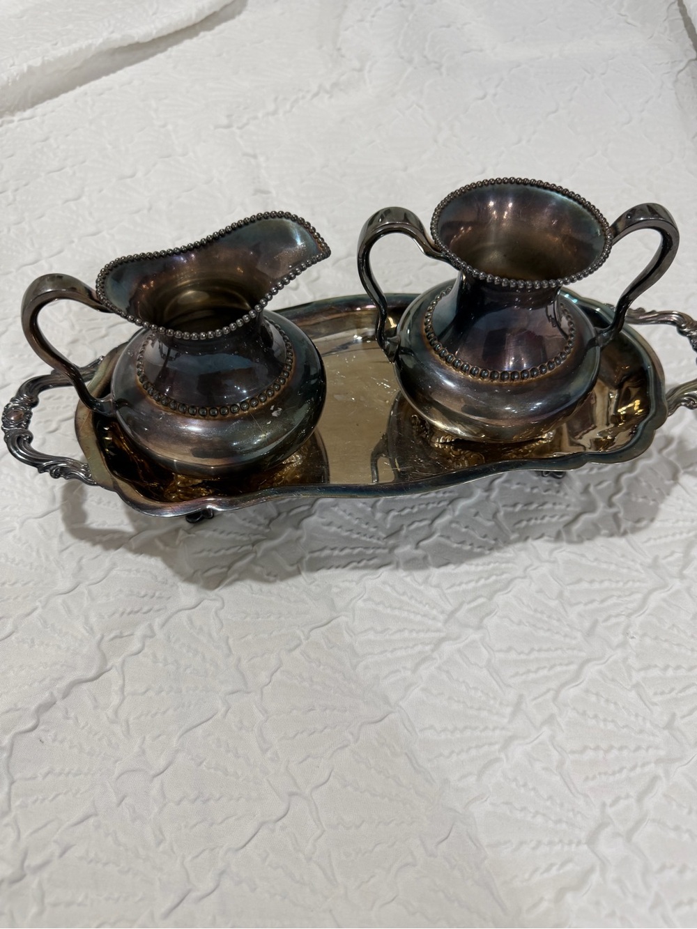 Vintage Silver-Tone Creamer and Sugar Set with Tray - Silver